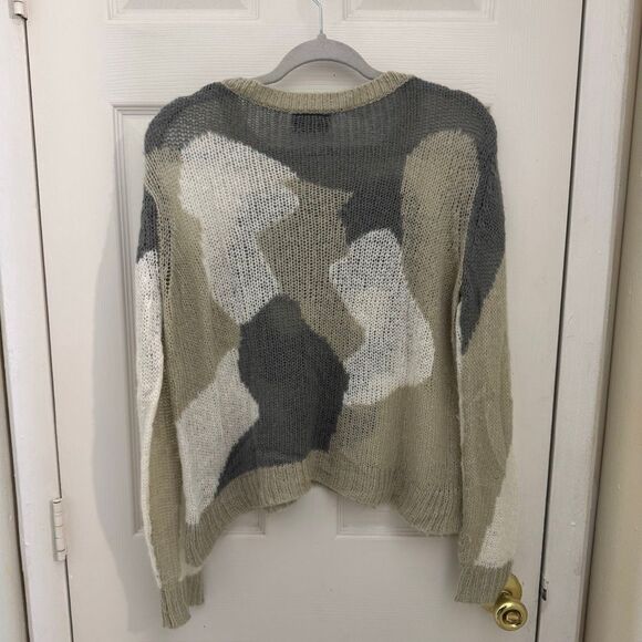 Wooden Ships Skull Motif Crewneck Open Knit Sweater Size XS Camouflage - Picture 3 of 5